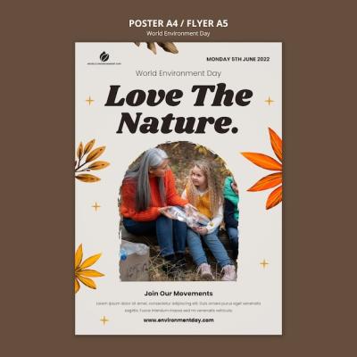 Vertical Poster Template for World Environment Day Featuring Mother and Daughter – Free Download