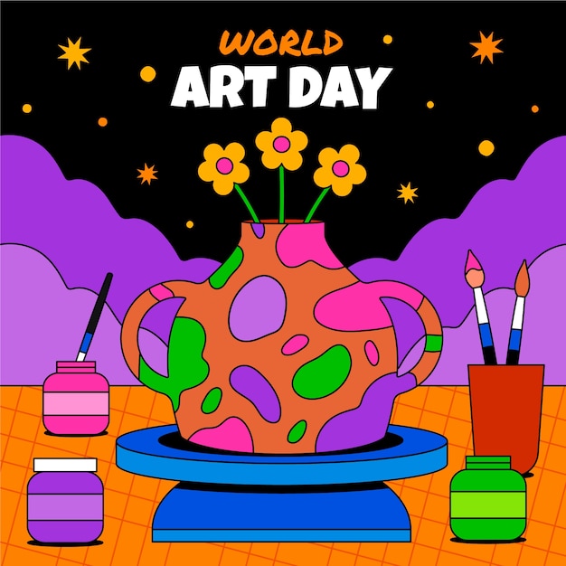 Flat World Art Day Background – Free Download