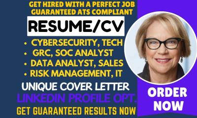 I Will Craft a Professional Resume for Tech Sales, IT GRC Analyst, Cybersecurity, Tech SOC, and Data Analyst Roles