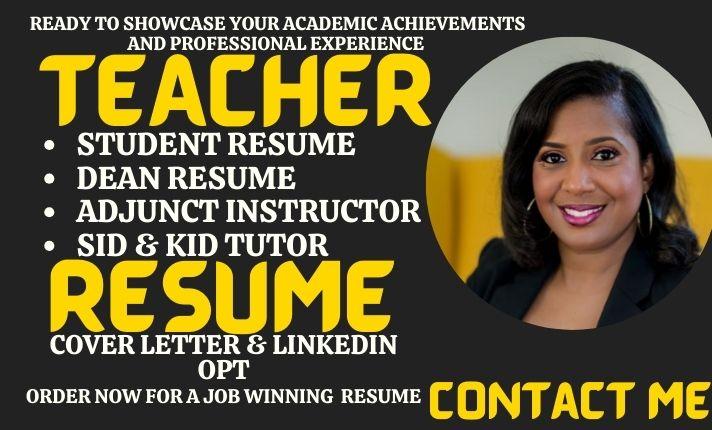 I Will Write Professional Education Teacher, Professor, Tutor, Academic, and Student Resume