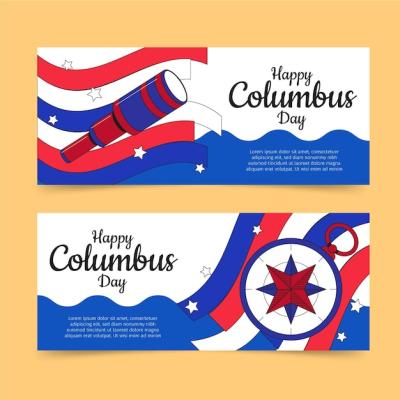 Hand Drawn Flat Columbus Day Horizontal Banners Set – Free Download