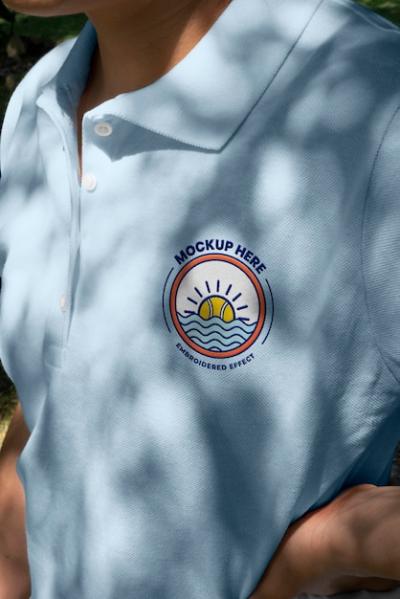 Close-Up of Polo T-Shirt Mockup Branding – Free Download