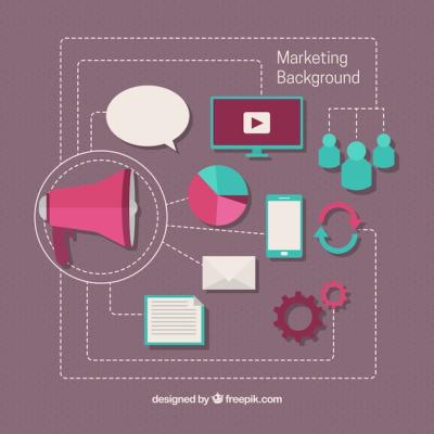 Marketing Background Featuring Megaphone and Research Icons – Free Download