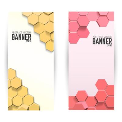 Abstract Geometric Vertical Banners Featuring Bright Hexagons – Free Download