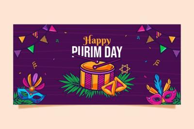 Hand Drawn Purim Horizontal Banner – Free Download