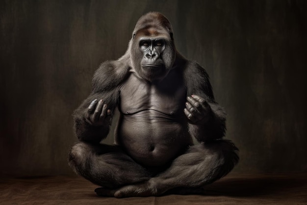 Beautiful Cute Gorilla Meditating in Lotus Pose against Dark Background – Free Stock Photo, Download for Free