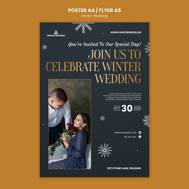 Winter Wedding Poster Template for Free Download