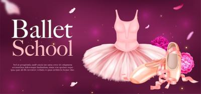 Ballet School Poster Template Featuring Ballerina Dress and Shoes with Peonies and Falling Petals – Free Download