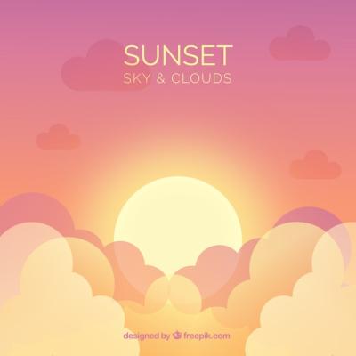 Cloudy Sky Background with Big Sun in Flat Style – Free Download