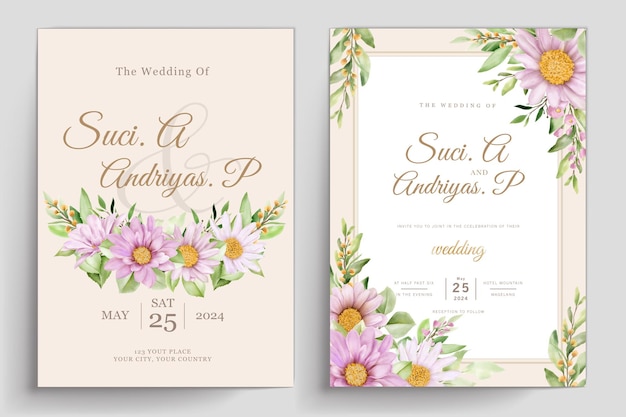 Watercolor Chrysanthemum Wedding Invitation Card Set – Free Download