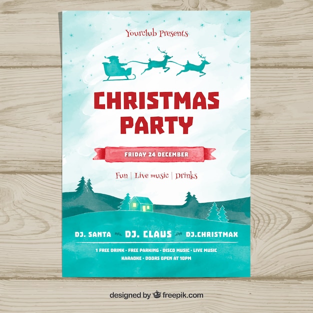 Christmas Party Poster Featuring Santa Claus and Scenic Landscape – Free Download