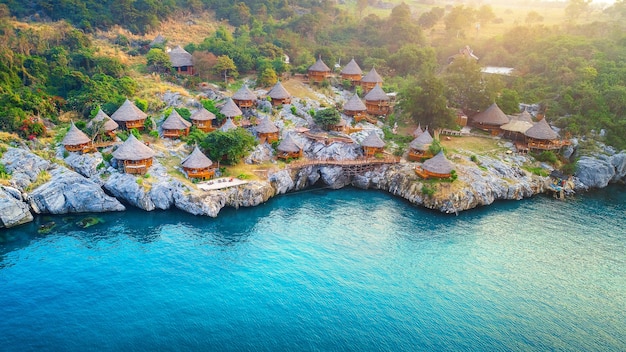 Aerial View of Si Chang Island Cottage in Thailand – Free Download