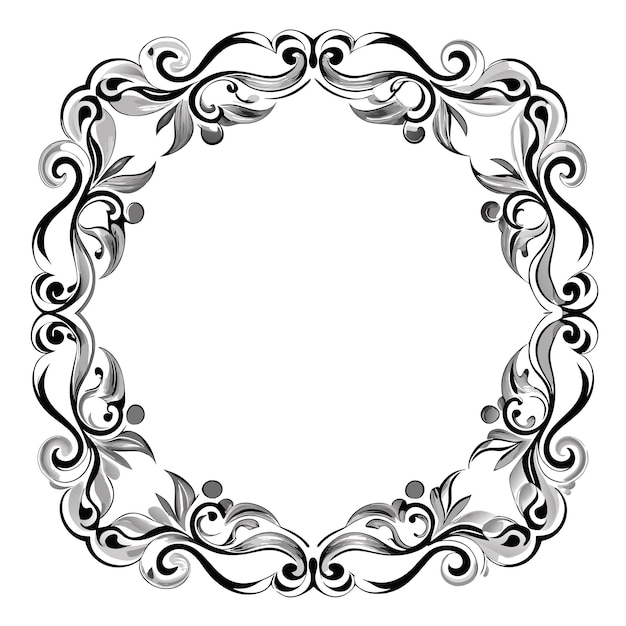 Black and White Floral Frame with Swirls and Leaves – Free Download