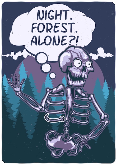 Skeleton in the Forest Illustration for T-Shirt and Poster Design – Free Download