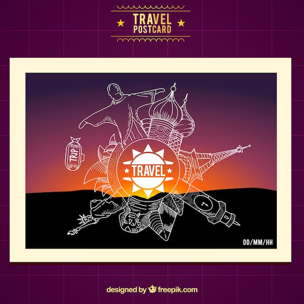 Monoline Travel Postcard Design – Free Download