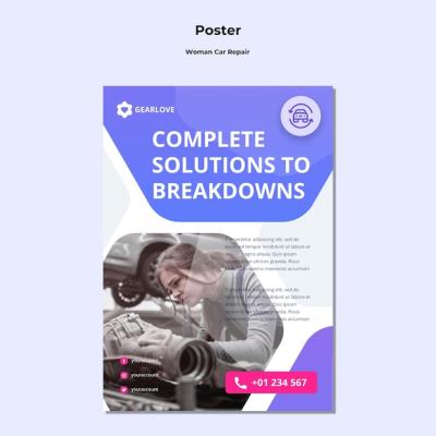 Poster Template for Female Auto Mechanic – Free Download