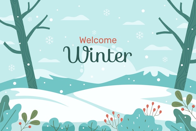 Winter Season Flat Background Featuring Snow and Vegetation – Free Download