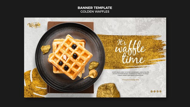 Golden Waffles on Plate Banner Template – Free Download