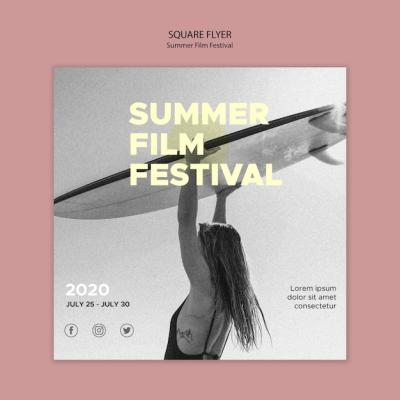 Surfing and Summer Film Festival Square Flyer Template – Download Free Stock Photo