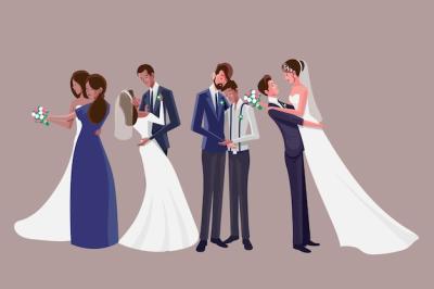 Illustrated Wedding Couple Collection Design – Free Download