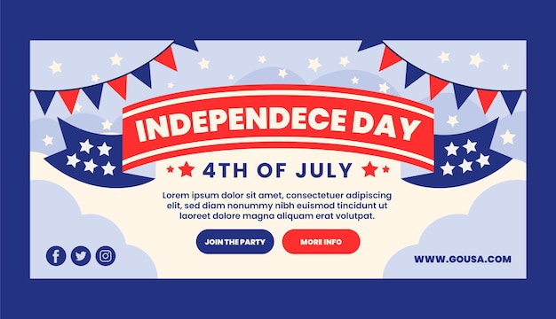 Flat 4th of July Horizontal Banner Template with Bunting – Free Download