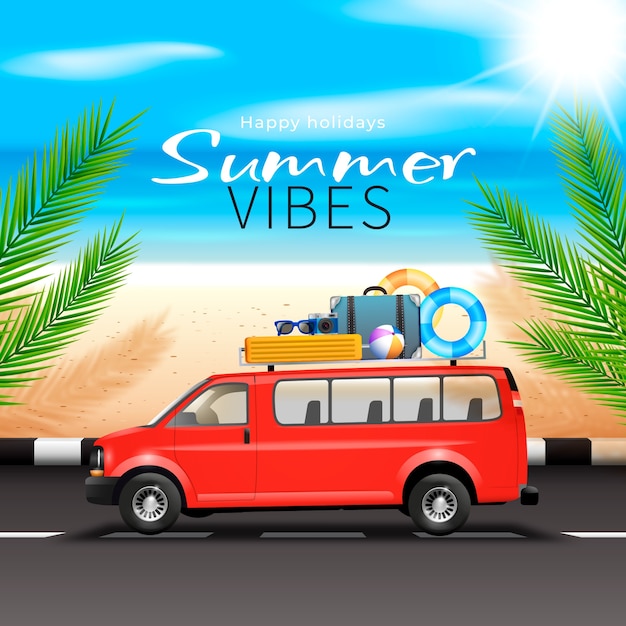 Realistic Summer Car Illustration – Free Download