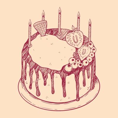 Hand Drawn Birthday Cake Outline Illustration – Free to Download