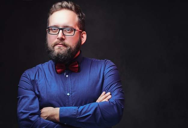 Festive Portrait of a Plump Male in Eyeglasses and Bow Tie – Free Download