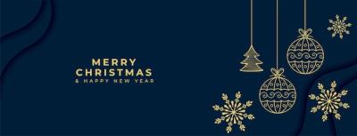 Line Style Merry Christmas Banner with Xmas Ornaments – Free Download