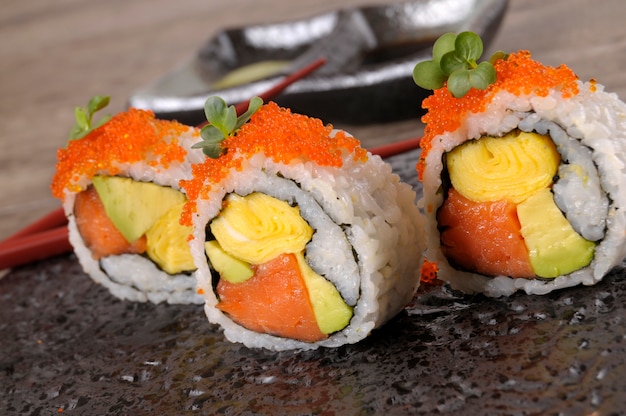 Delicious Sushi on a Black Plate – Free Stock Photo for Download