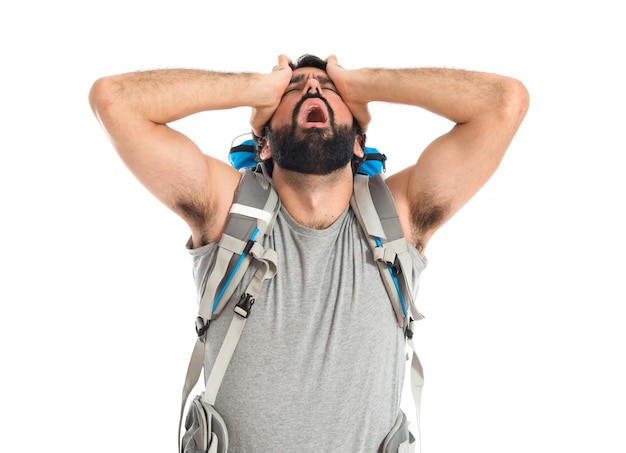 Frustrated Backpacker on Isolated White Background – Free Stock Photo Download