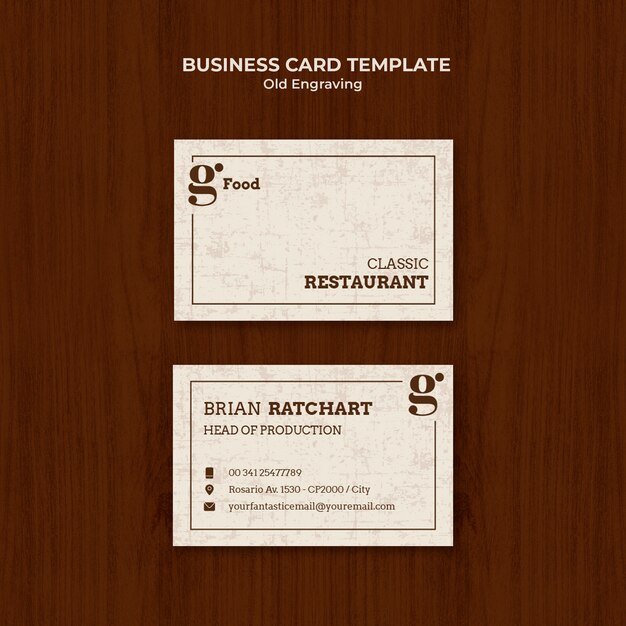 Old Engraving Menu Business Card Template Design – Free Download