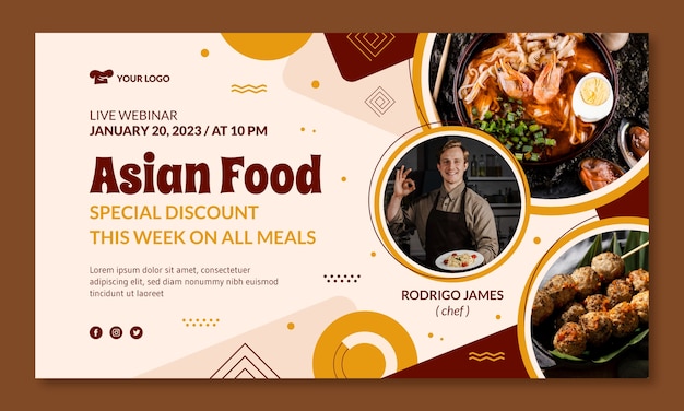 Asian Food Webinar Flat Design Template – Free to Download