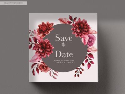 Beautiful Maroon Flower and Leaves Wedding Invitation Template – Free Download