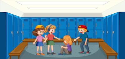 School Bullying Depicted with Cartoon Student Characters – Free Download