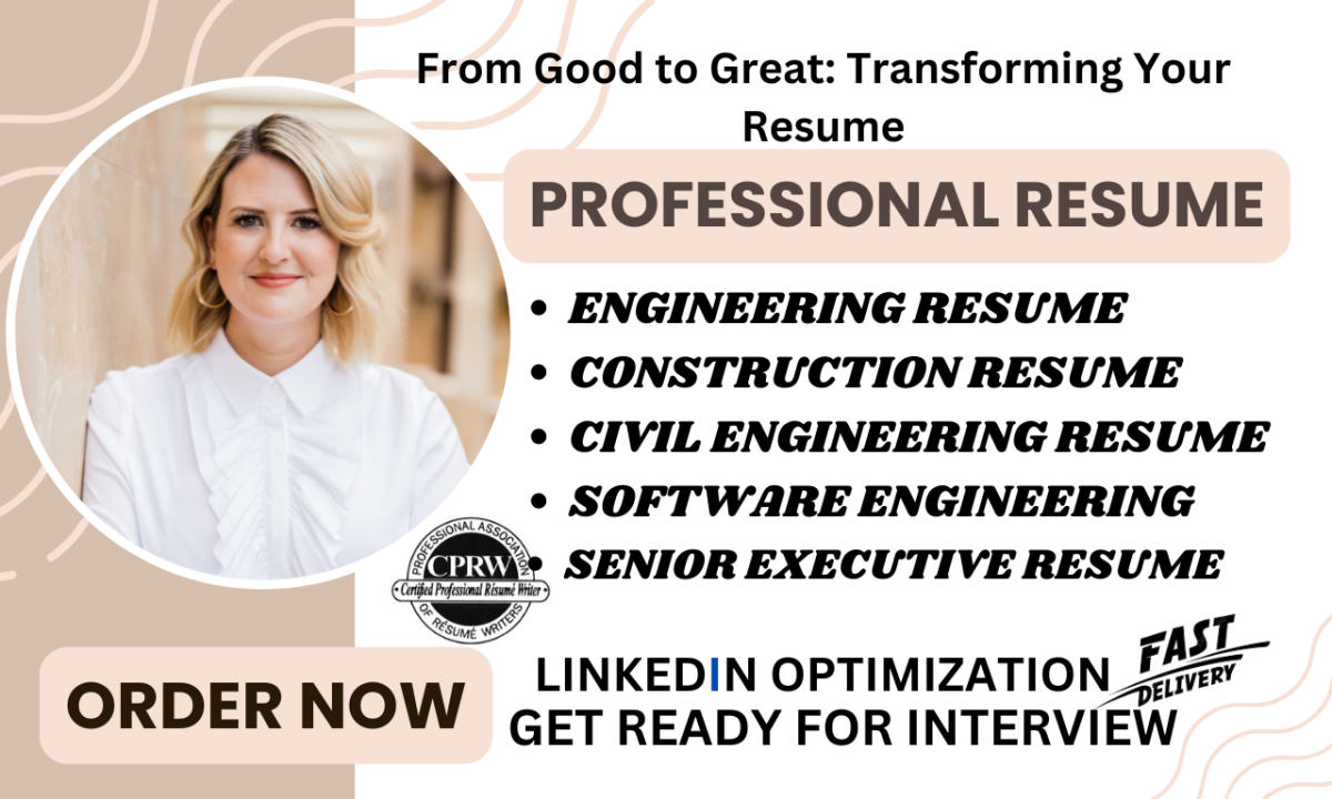 I Will Write Professional Engineering, Construction, IT, BDR, SDR Tech Resume