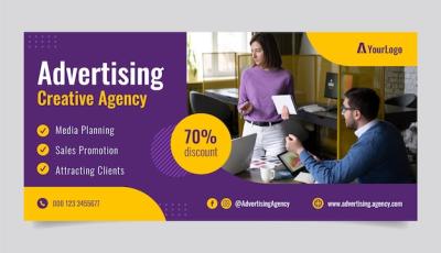 Advertising Agency Sale Banner in Flat Design – Free Download