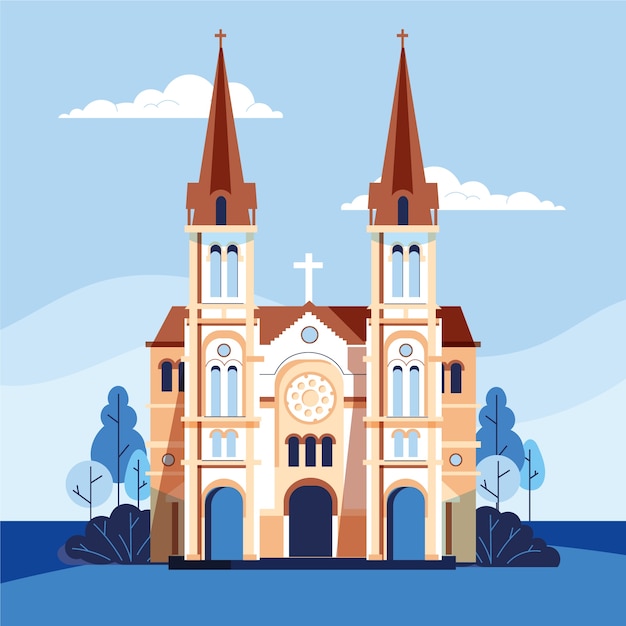 Flat Design Church Building Illustration – Free Download