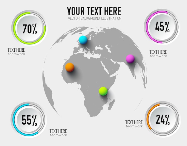 Abstract Business Infographics Featuring Percent Rates and Colorful Balls on World Map – Free Download