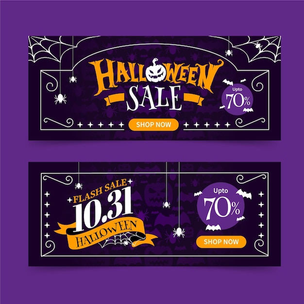 Hand Drawn Flat Halloween Sale Banners Set – Free Download