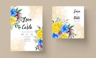 Watercolor Flower and Leaves Wedding Invitation – Free Download