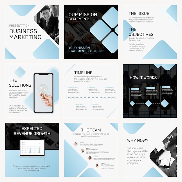 Editable Business Presentation Template PSD with Blue Blocks – Free Download