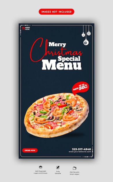 Merry Christmas Food Menu and Delicious Pizza Instagram and Facebook Story Template – Free Download