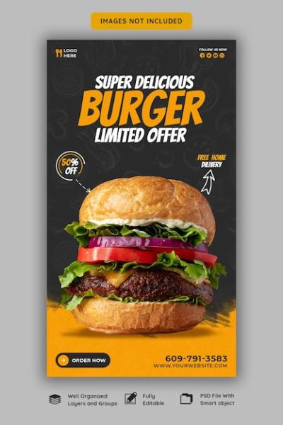 Delicious Burger and Food Menu Template for Instagram and Facebook – Free Download