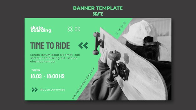 Horizontal Banner Template for Skateboarding Featuring a Female Skateboarder – Free Download