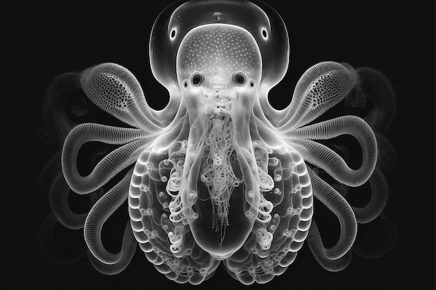 Octopus X-ray Style – Creative Art of Fresh and Raw Calamari and Cuttlefish Seafood Background | Free Download