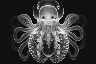 Octopus X-ray Style – Creative Art of Fresh and Raw Calamari and Cuttlefish Seafood Background | Free Download