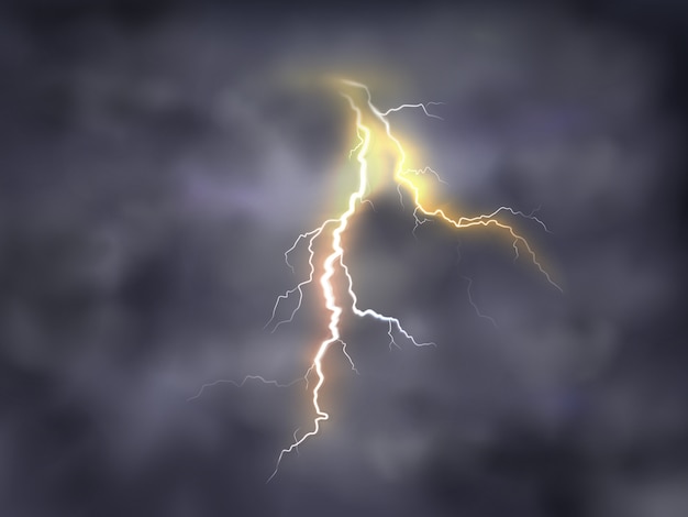 Bright Thunderbolt and Lightning Strike Illustration in Night Clouds – Free Download