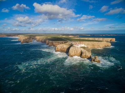 Stunning High Angle View of a Portuguese Island with a Palace and Blue Sky – Free Download