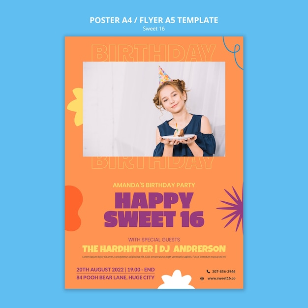 Sweet 16 Vertical Poster Template in Abstract Design – Free Download